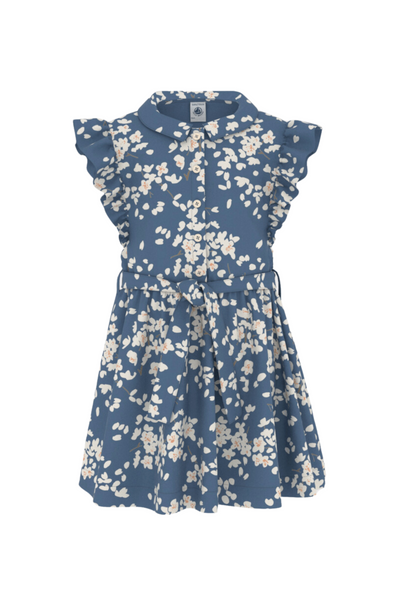 Sleeveless Blue Floral Belt Dress