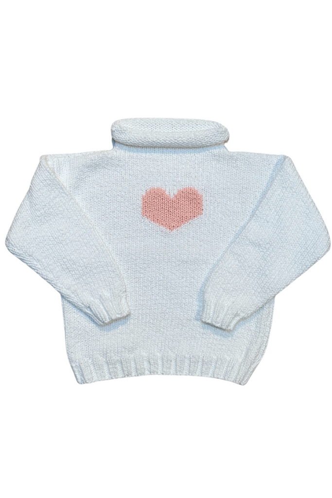 Pink Heart Motif Infant Sweater - White