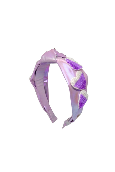 Beaded Heart Patch Knot Headband - Purple