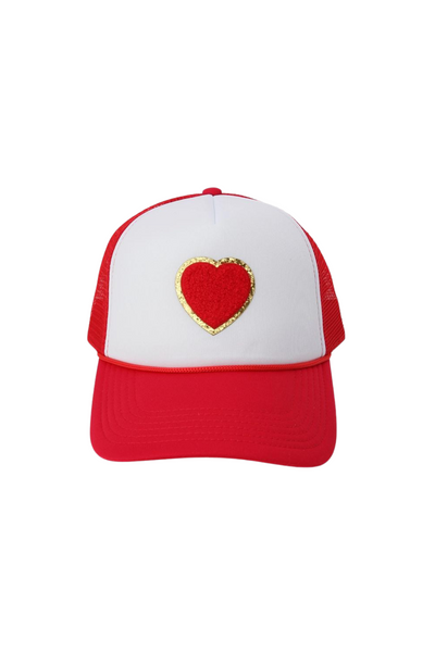 Red Chenille Heart Trucker Hat