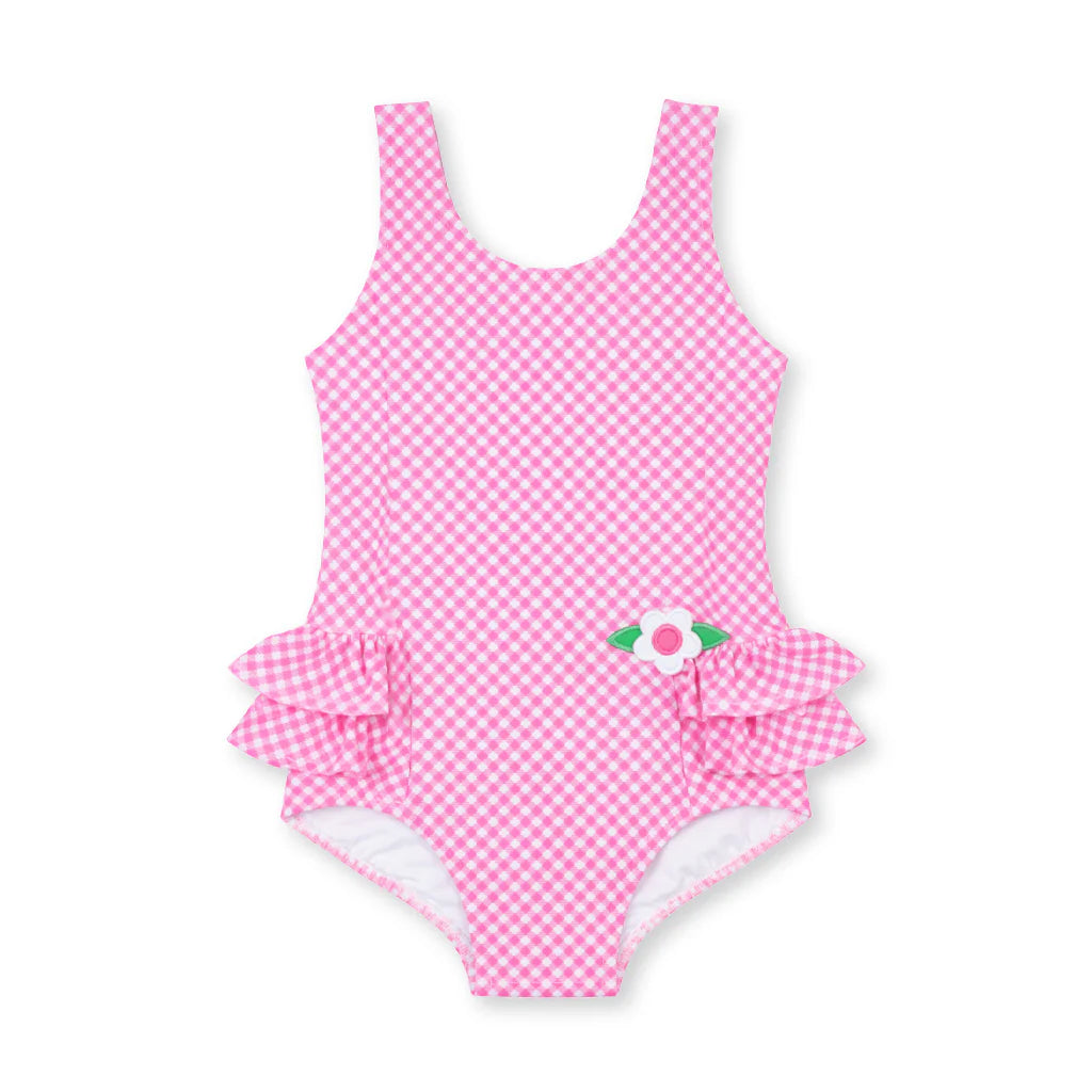 FLORENCE EISEMAN - BBY - GINGHAM SWIMSUIT W/RUFFLES AND FLOWER
