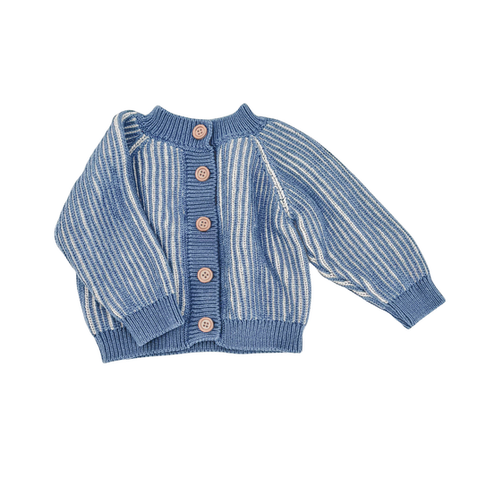 BLUEBERRY HILL - BBY - BRIOCHE CARDIGAN STRIPED SWEATER - BLUE