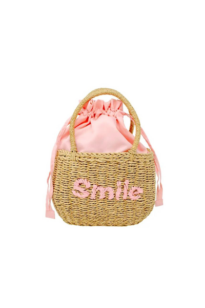 Wicker Basket "Smile" Bag - Pink