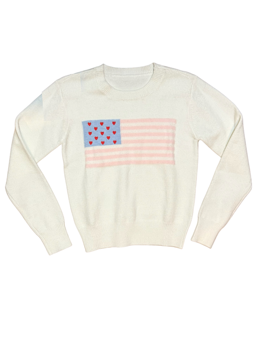 THEME - BG - TIEGAN AMERICAN FLAG SWEATER - WHITE
