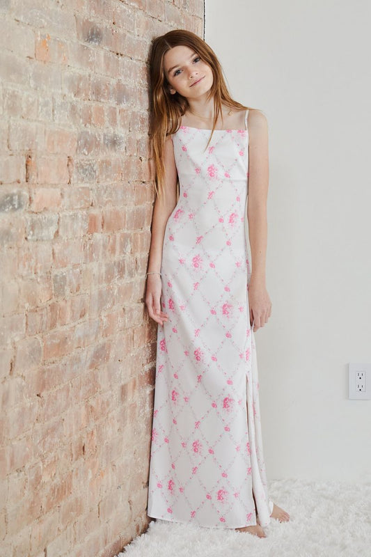 THEME - BG - CHARLOTTE LONG SATIN DRESS - VINTAGE ROMANTIC ROSE