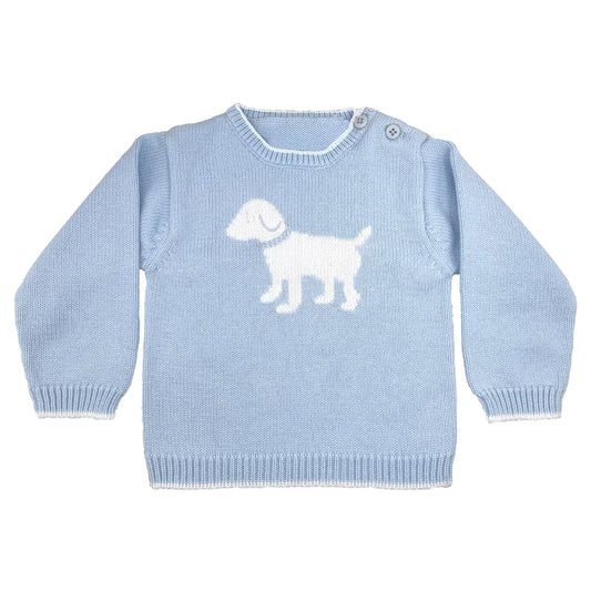 PETIT AMI & ZUBELS - TB - DOG KNIT SWEATER - BLUE
