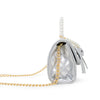 Quilted Pearl Handle Bow Ribbon Handbag Silver