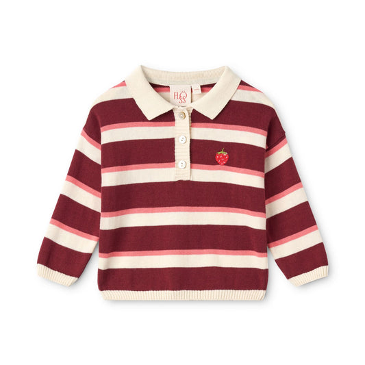 FLOSS - BBY - ELISA POLO SWEATER - CRANBERRY STRIPE