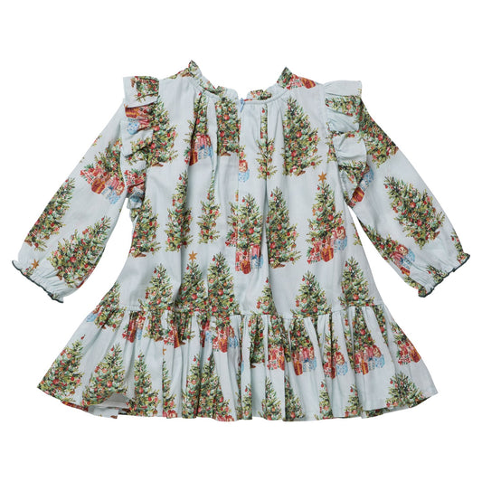 PINK CHICKEN - TG - GIRLS HARPER DRESS - TREES AND PRESENTS