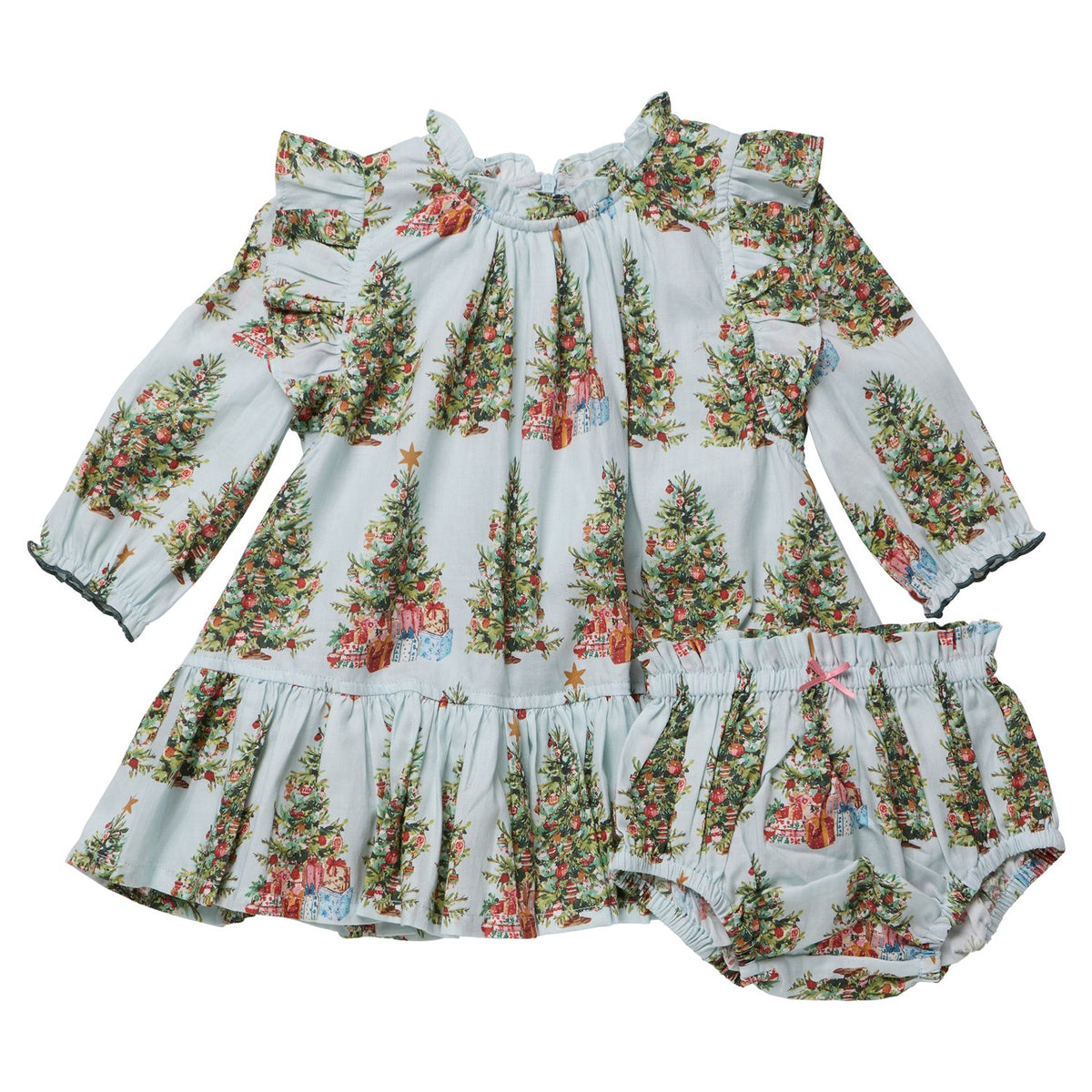 PINK CHICKEN - BBY - BABY GIRLS HARPER DRESS SET - TREES AND PRESENTS