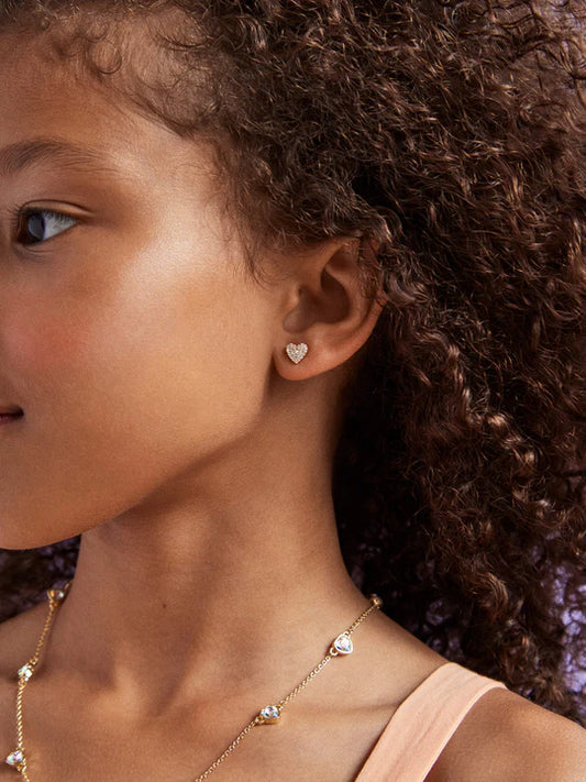 BAUBLEBAR - ACC - WHOLE LOTTA HEART 18K GOLD KIDS' PAVE EARRINGS - CLEAR
