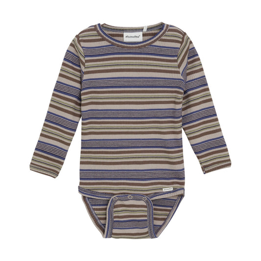 Robo -BBY- Long Sleeve Bodysuit - Brown/Blue Striped