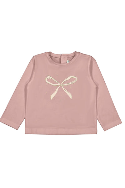 Basic L/S T-Shirt w/Bow Dusty Rose