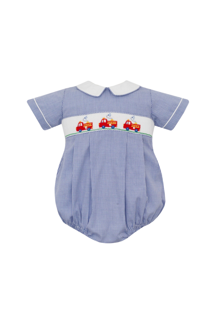 Petit Bebe - Firetrucks Navy Blue Check Bubble