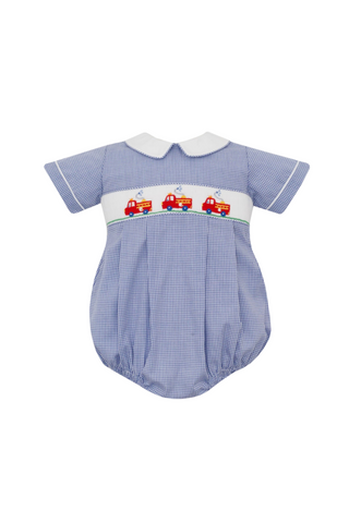 Petit Bebe - Firetrucks Navy Blue Check Bubble