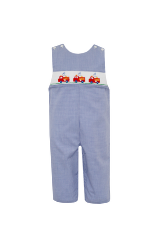 Petit Bebe - Firetrucks Navy Blue Check Long Jon Jon