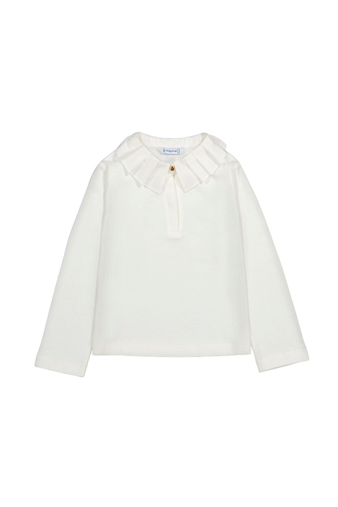 Long Sleeve Cream Shirt w/Pleated Collar