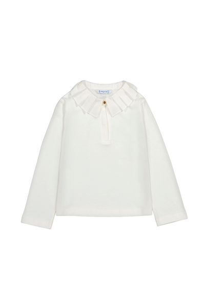 Long Sleeve Cream Shirt w/Pleated Collar