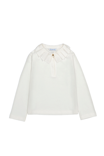 Long Sleeve Cream Shirt w/Pleated Collar