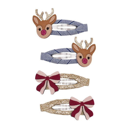 MIMI & LULA - ACC - RUDOLPH AND BOW HAIR CLIPS - MULTI
