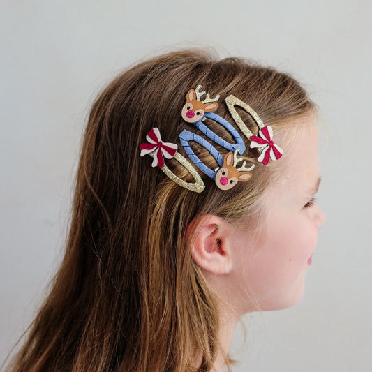 MIMI & LULA - ACC - RUDOLPH AND BOW HAIR CLIPS - MULTI
