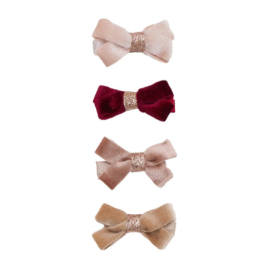 MIMI & LULA - ACC - GLITTER VELVET BOW SALON HAIR CLIPS - PINK