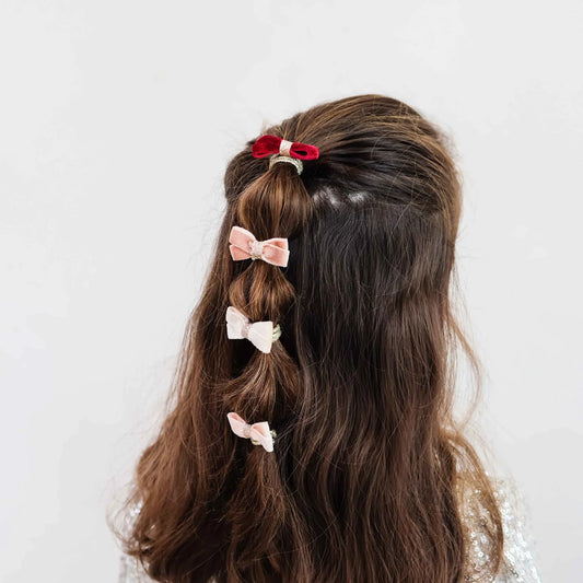 MIMI & LULA - ACC - GLITTER VELVET BOW HAIR TIES - PINK