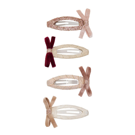 MIMI & LULA - ACC - SKINNY VELVET BOW HAIR CLIPS - PINK