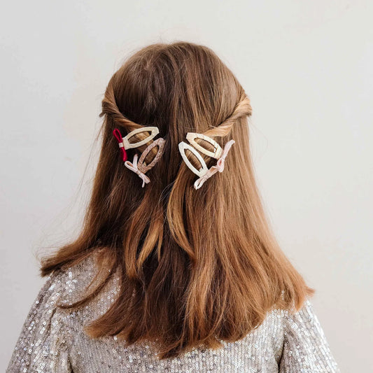 MIMI & LULA - ACC - SKINNY VELVET BOW HAIR CLIPS - PINK