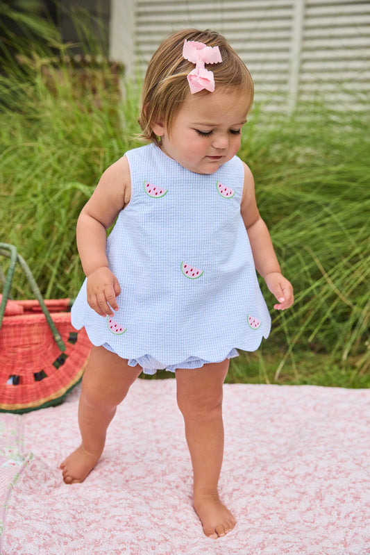 LITTLE ENGLISH - BBY - EMBROIDERED BOW BACK BLOOMER SET - WATERMELON