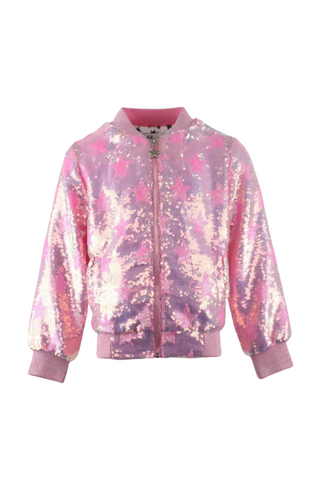 Pink Stars Sequin Bomber Jacket