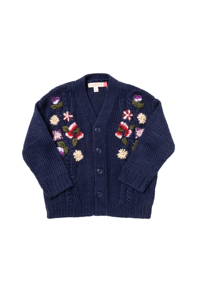 Pink Chicken - Floral Embroidered Grandpa Sweater (2-6X)