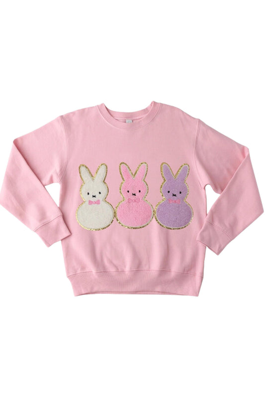 SPARKLE SISTERS - TG - CHENILLE BUNNY TRIO SWEATSHIRT - PINK