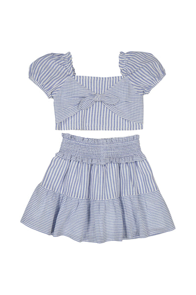 Blue Striped Tie-Front Skirt Set