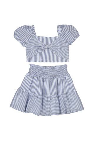 Blue Striped Tie-Front Skirt Set