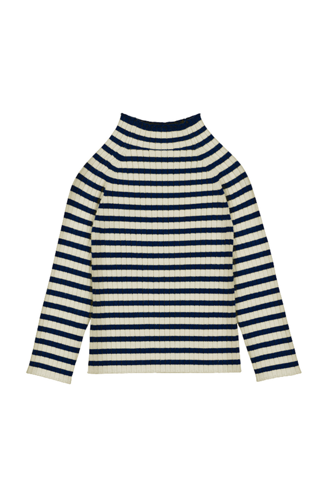 Navy Striped Knit Mockneck
