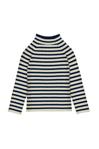 Navy Striped Knit Mockneck