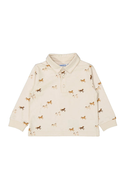 L/S Horse Printed Polo Mushroom