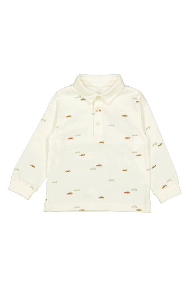 L/S Car Printed Polo Cream