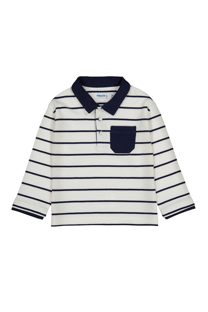 L/S Polo Cream and Navy Stripe