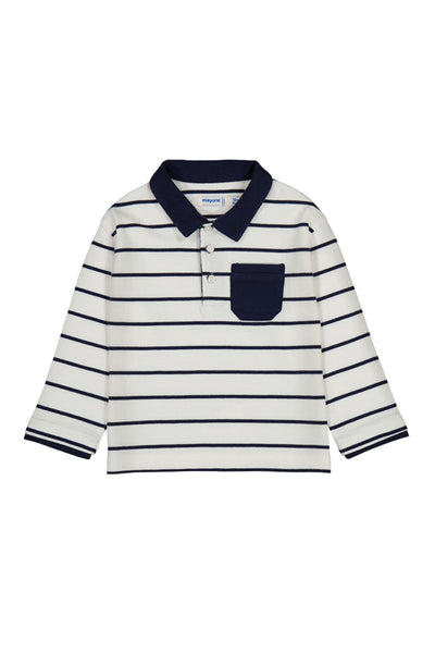 L/S Polo Cream and Navy Stripe