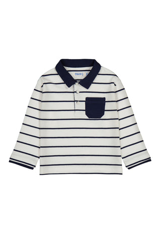 L/S Polo Cream and Navy Stripe