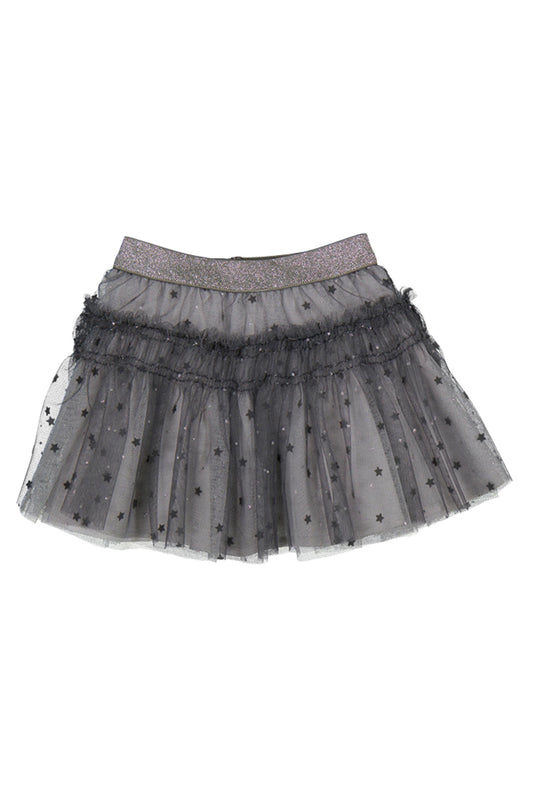 Pleated Tulle Skirt in Lead w/ Stars