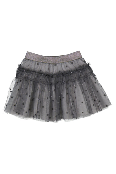 Pleated Tulle Skirt in Lead w/ Stars