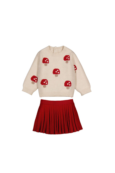 Cream Sweater w/Tricot Skirt Red Set
