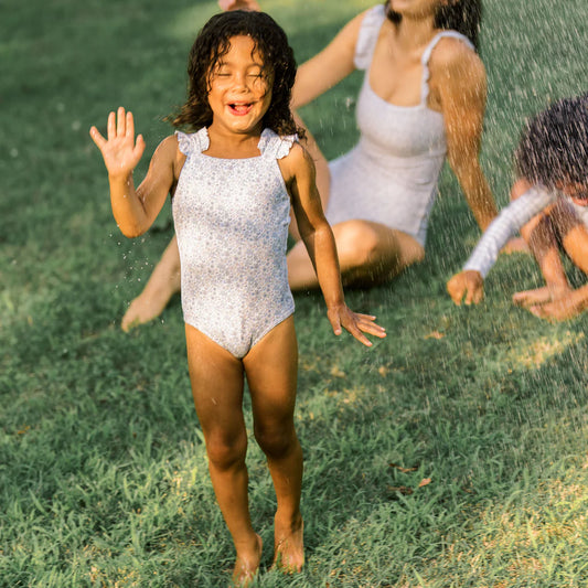 MINNOW - TG - GIRLS SLATE FLORAL RUFFLE STRAP ONE PIECE - SLATE FLORAL