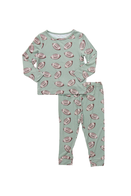 Pink Chicken - BB- Bamboo PJ Set - Green Flying Footballs