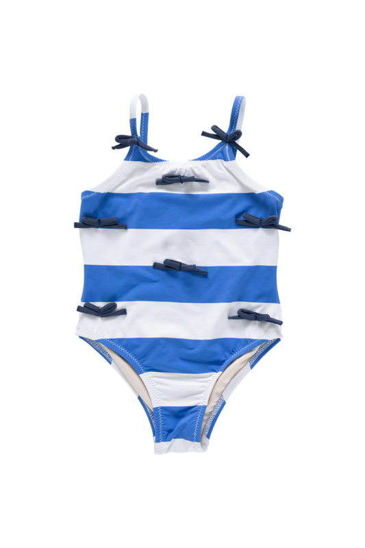 Pink Chicken - BG - Lottie Bow Suit - Wide Blue Stripe
