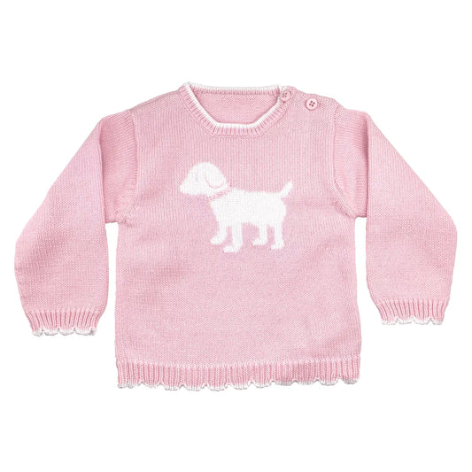 PETIT AMI & ZUBELS - TG - DOG KNIT SWEATER IN PINK - PINK