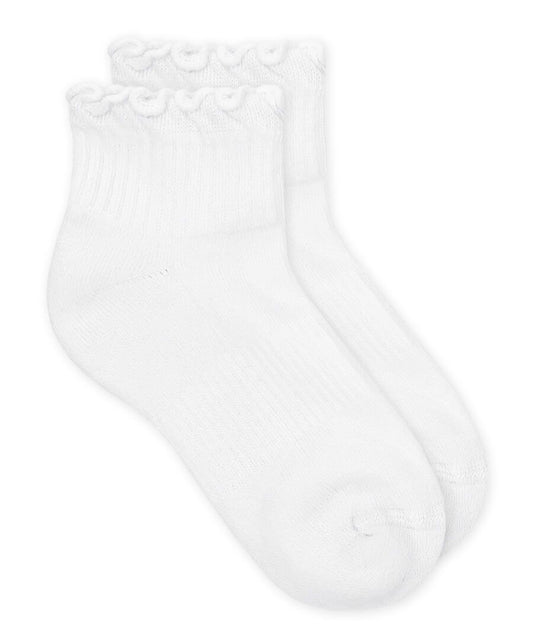 Jefferies Socks - Ruffle Ripple Edge Sport Quarter Socks - White